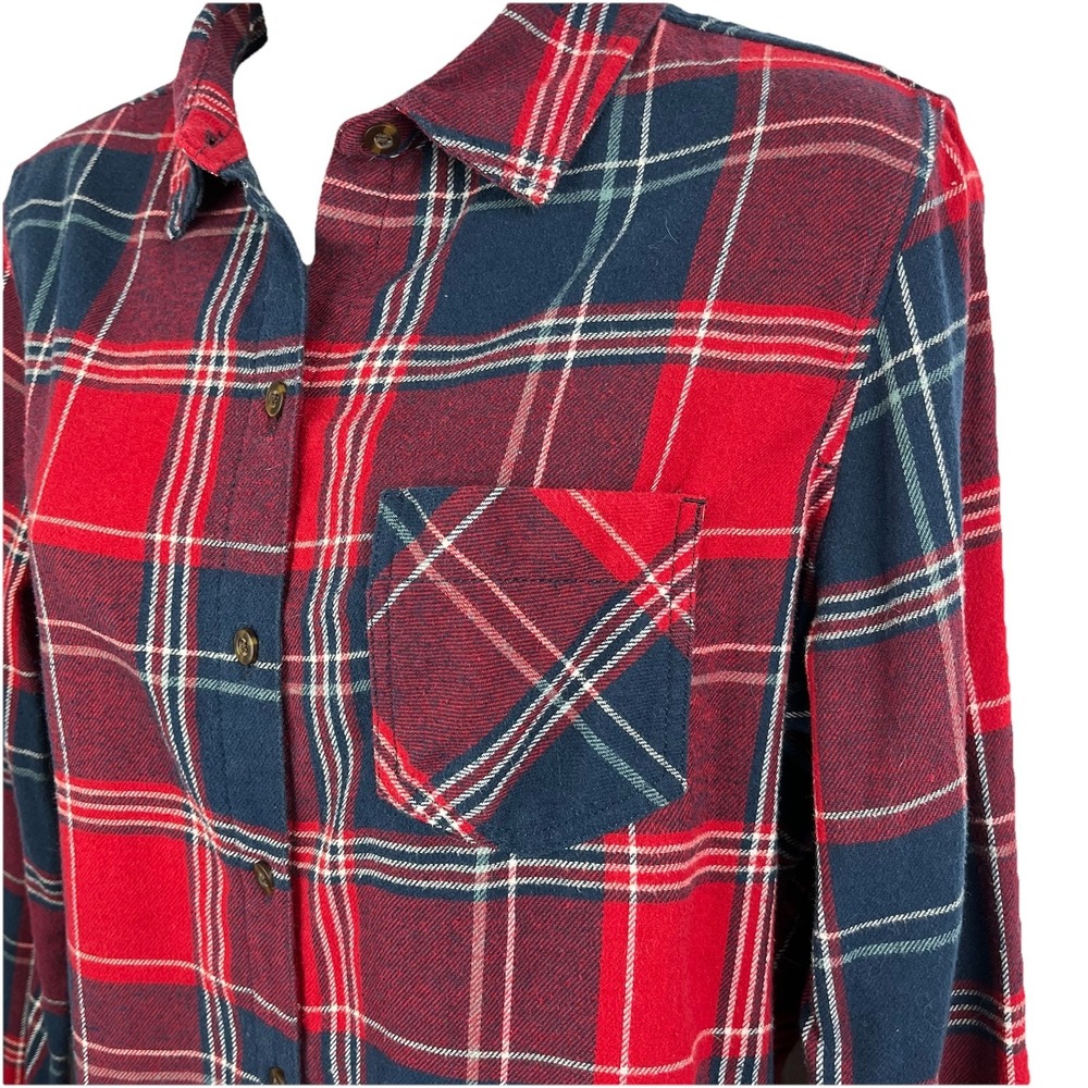 Field & Stream Flannel Long Sleeve Button Up Red Blue Plaid Shirt Women's Size M